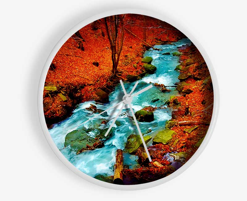 Red Autumn Stream Clock - Wallart-Direct UK