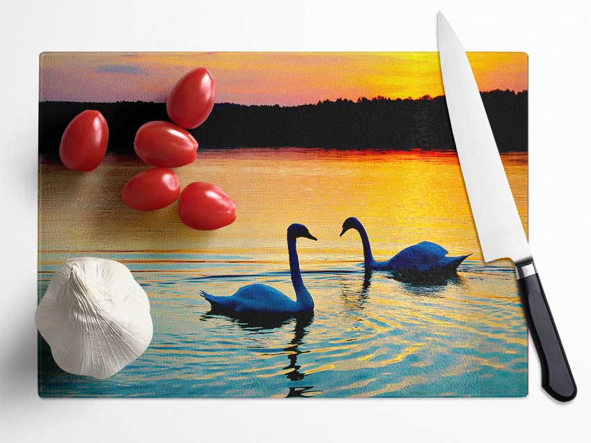 Lake Swans Glass Chopping Board