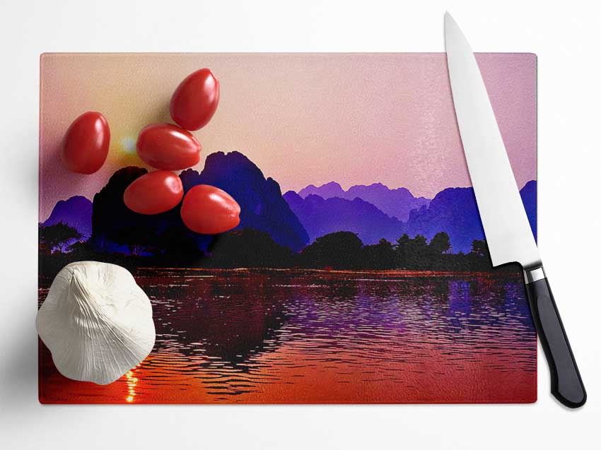 Purple Mountains At Sunrise Glass Chopping Board