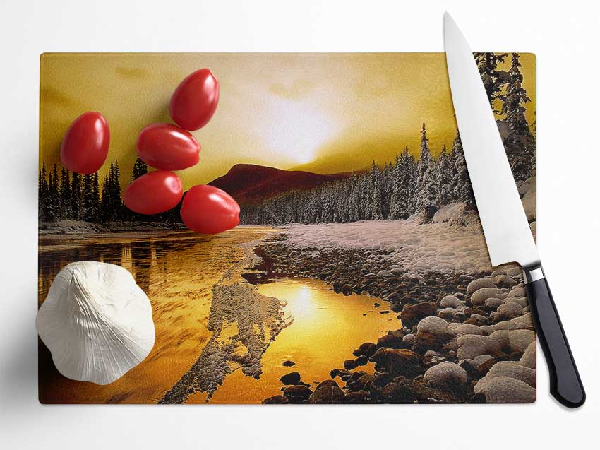 Stunning Golden Lake Glass Chopping Board