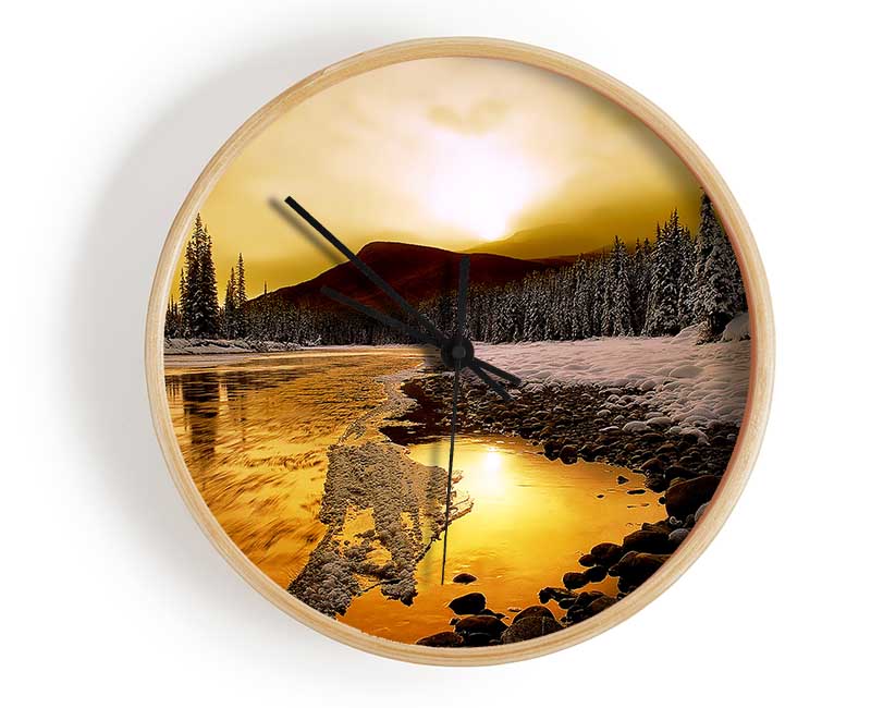 Stunning Golden Lake Clock - Wallart-Direct UK