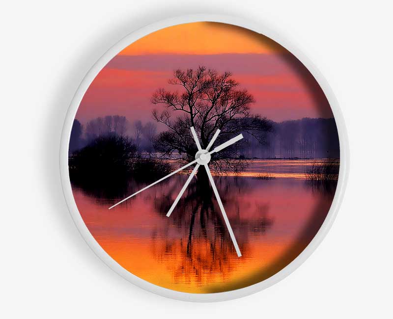 Orange Morning Reflections Clock - Wallart-Direct UK