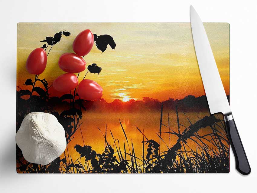 Sunset Lake Glass Chopping Board