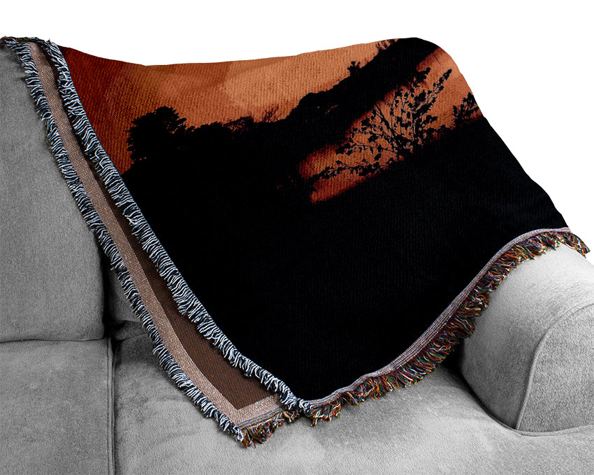 Lake At Sunset Woven Blanket