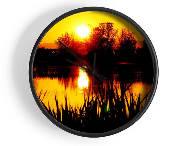 Orange Sunset River Clock - Wallart-Direct UK