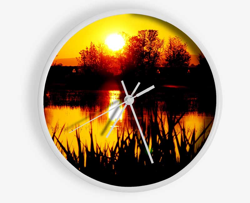 Orange Sunset River Clock - Wallart-Direct UK