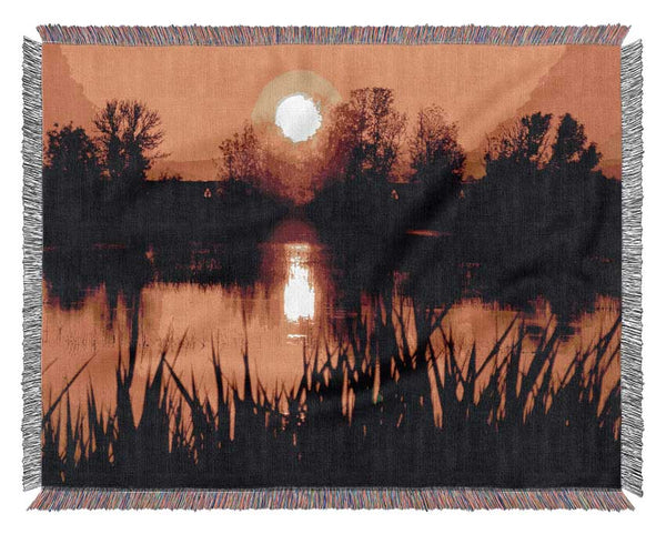 Orange Sunset River Woven Blanket