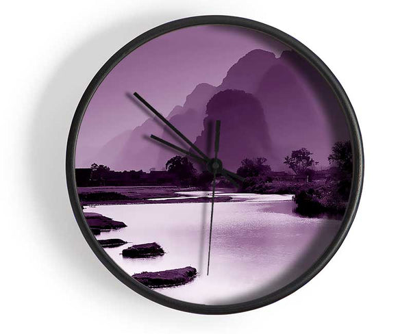 Mauve Mountain Lake Clock - Wallart-Direct UK