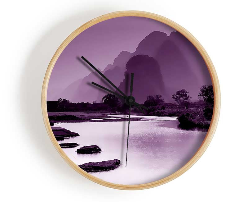 Mauve Mountain Lake Clock - Wallart-Direct UK