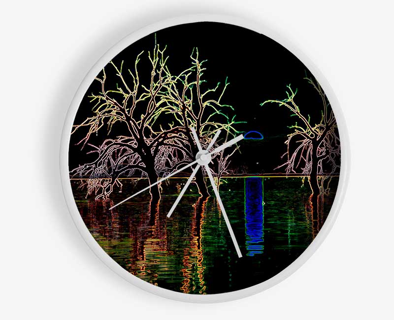 Abstract Neon Landscape 15 Clock - Wallart-Direct UK