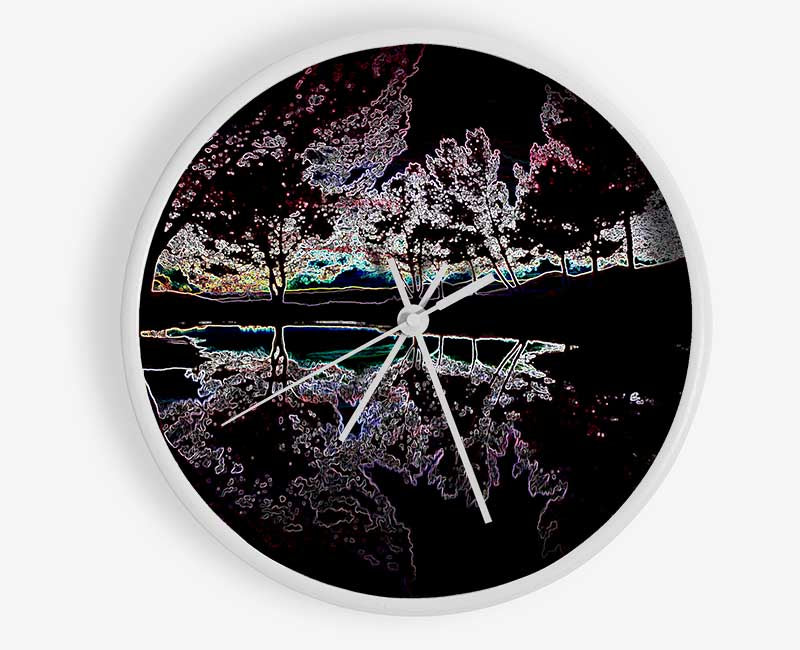 Abstract Neon Landscape 13 Clock - Wallart-Direct UK