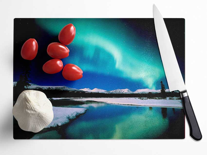 Northern Lights Lake View Glass Chopping Board