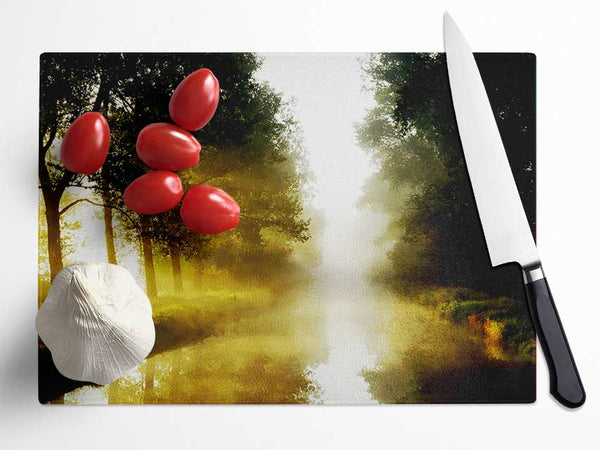 Misty Morning Lake Glass Chopping Board