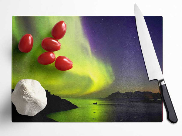 Northern Lights River Flow Glass Chopping Board