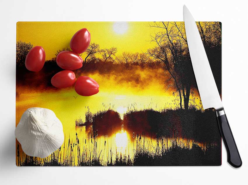 Misty Yellow Lake Side Glass Chopping Board