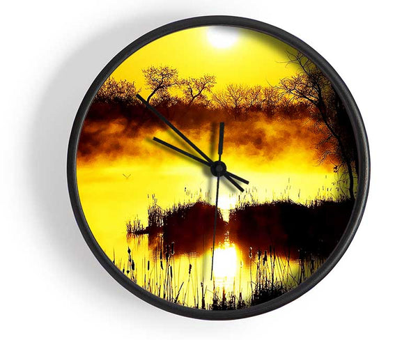 Misty Yellow Lake Side Clock - Wallart-Direct UK