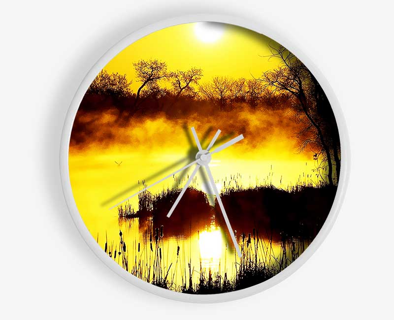 Misty Yellow Lake Side Clock - Wallart-Direct UK