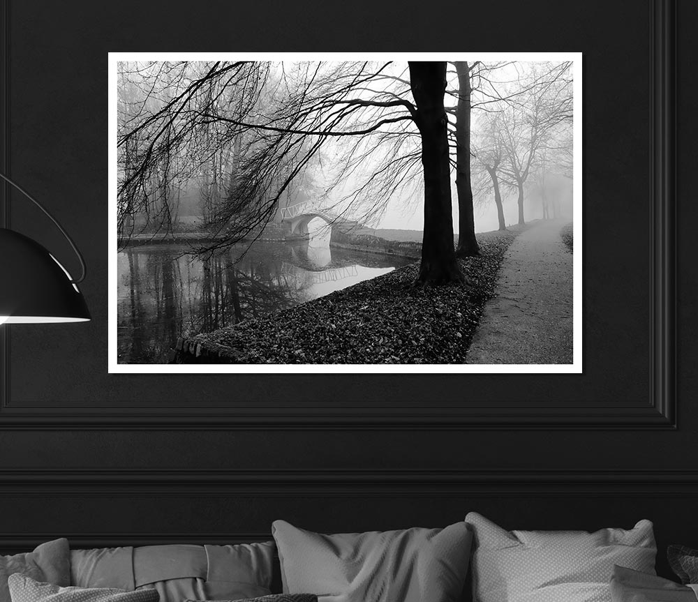 Winter River Walk B N W Print Poster Wall Art