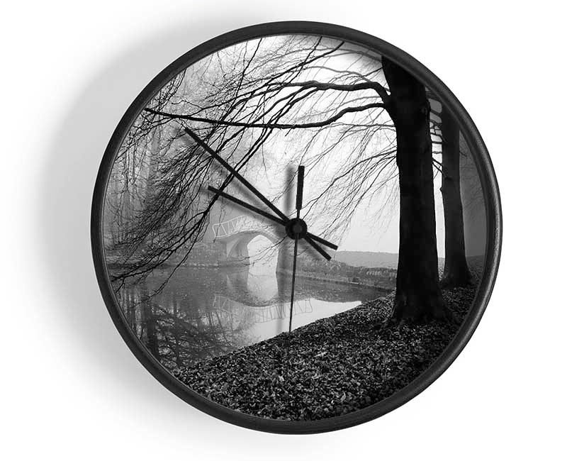 Winter River Walk B n W Clock - Wallart-Direct UK