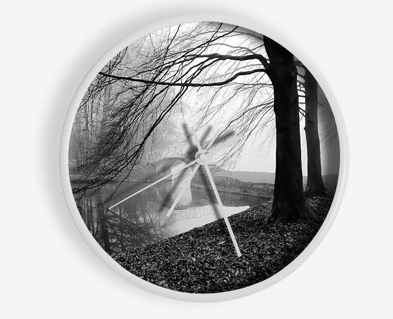 Winter River Walk B n W Clock - Wallart-Direct UK