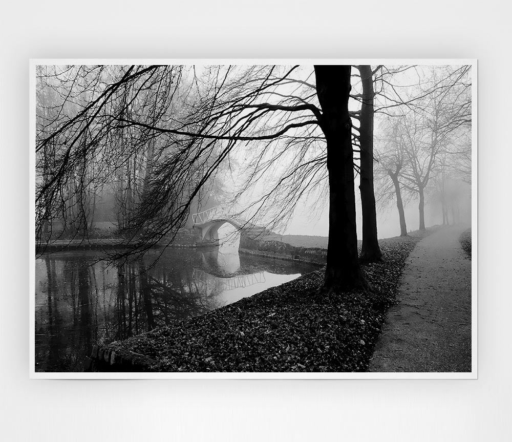 Winter River Walk B N W Print Poster Wall Art