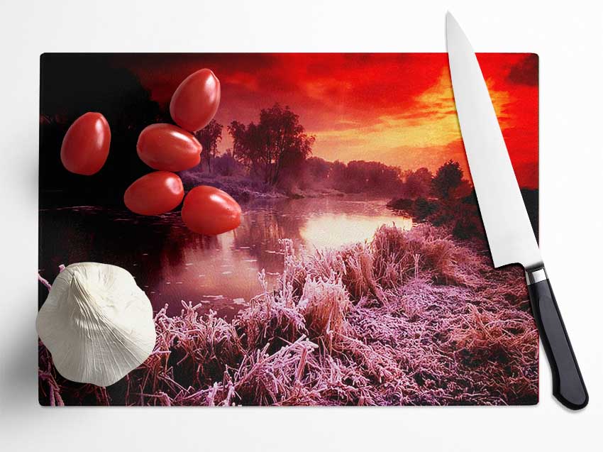 Winter By The Lake Glass Chopping Board