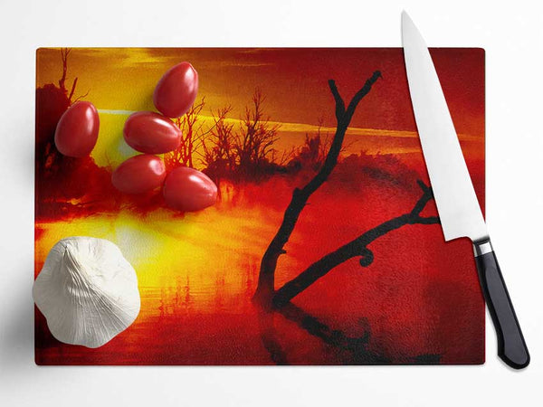 Red Morning Dream Glass Chopping Board