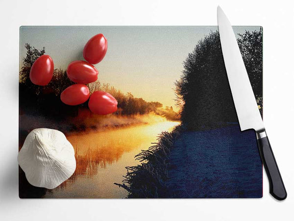 Lake At First Light Glass Chopping Board