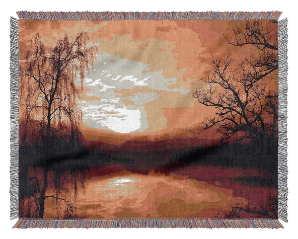 Golden Clouds Over The Lake Woven Blanket