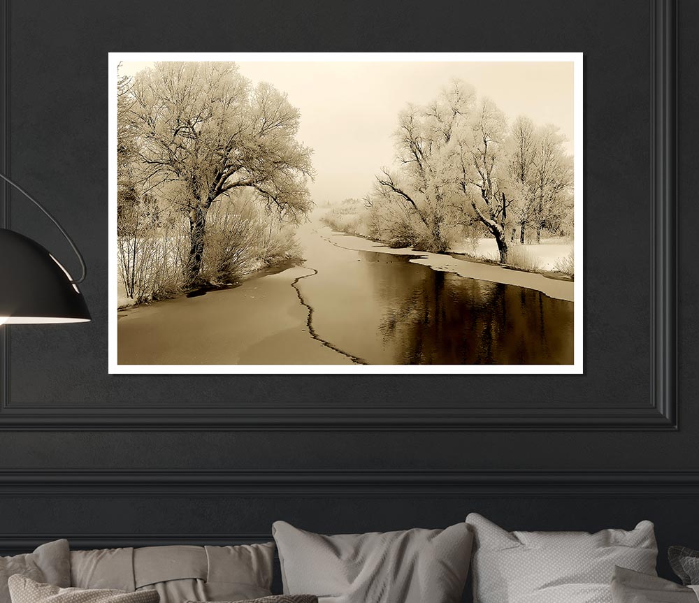 Winter Wonderland Sepia Print Poster Wall Art