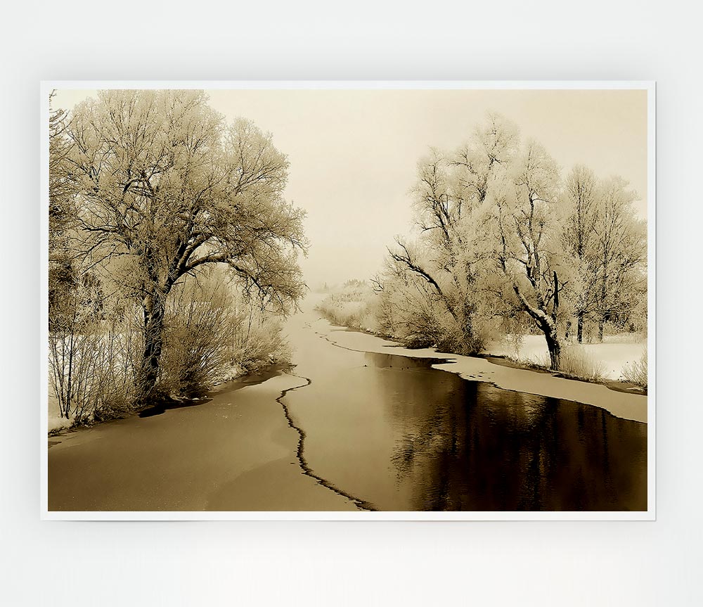 Winter Wonderland Sepia Print Poster Wall Art