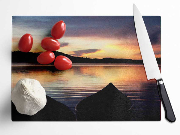 Rowing Boats At Dawn Glass Chopping Board