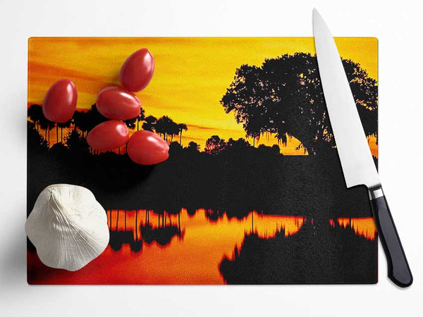 Beautiful Orange River Reflections Glass Chopping Board