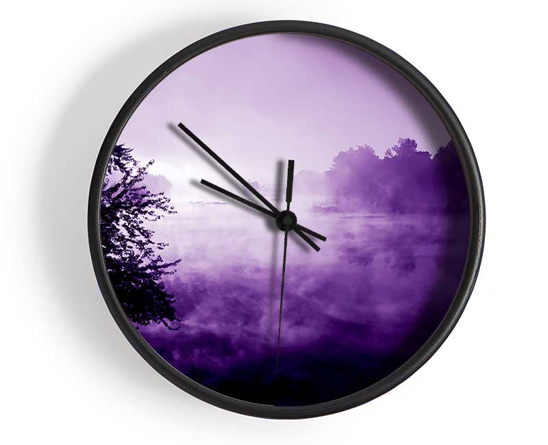 Purple Misty Lake Clock - Wallart-Direct UK