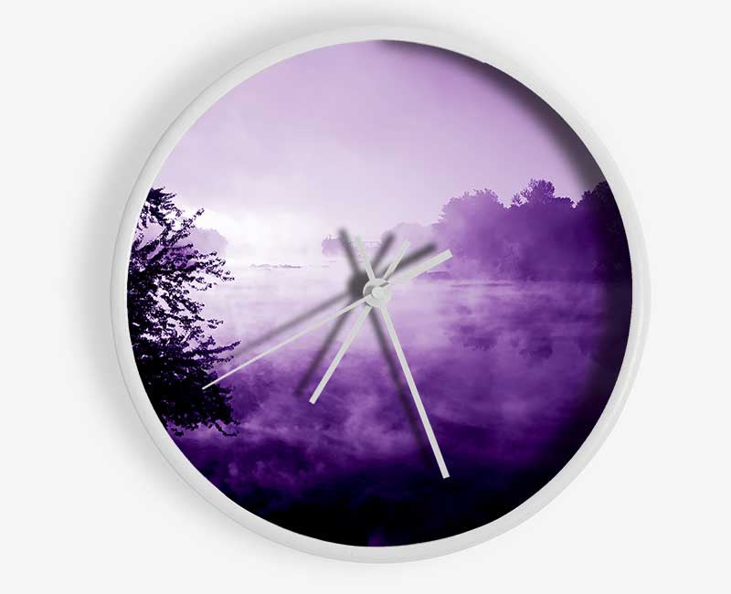 Purple Misty Lake Clock - Wallart-Direct UK