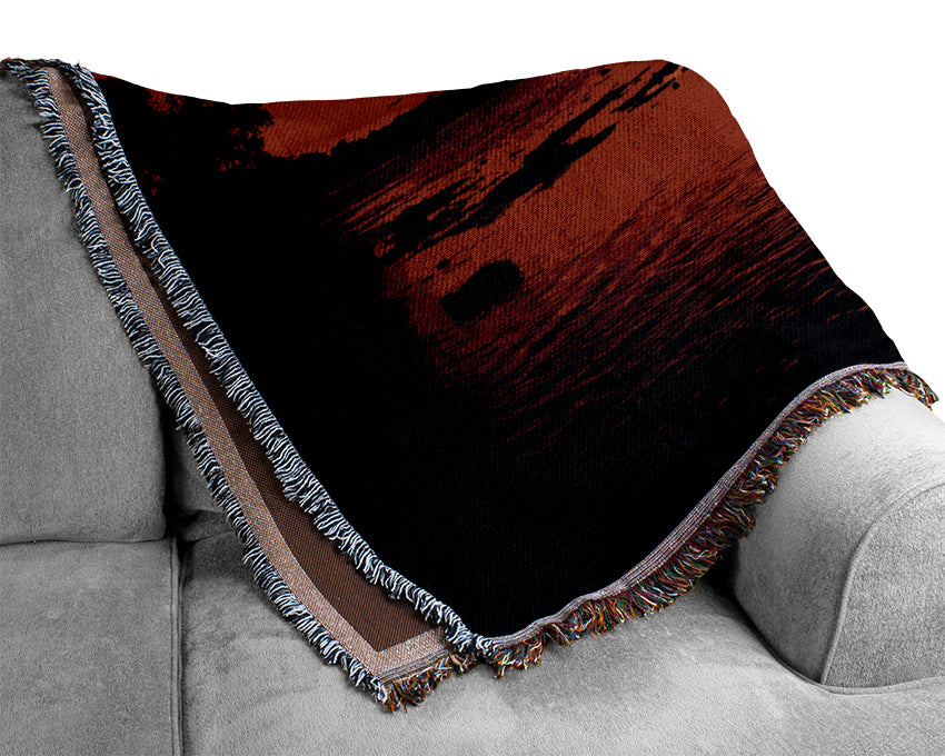 Red Ocean Sun Blaze Woven Blanket