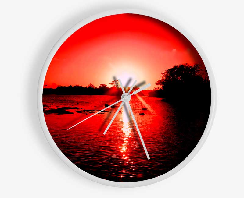 Red Ocean Sun Blaze Clock - Wallart-Direct UK