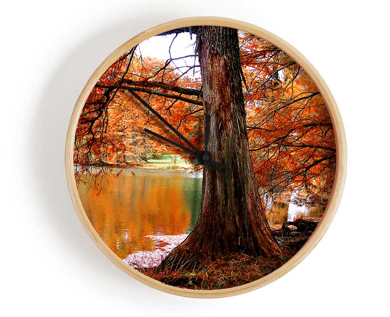 Orange Winter Lake Reflections Clock - Wallart-Direct UK