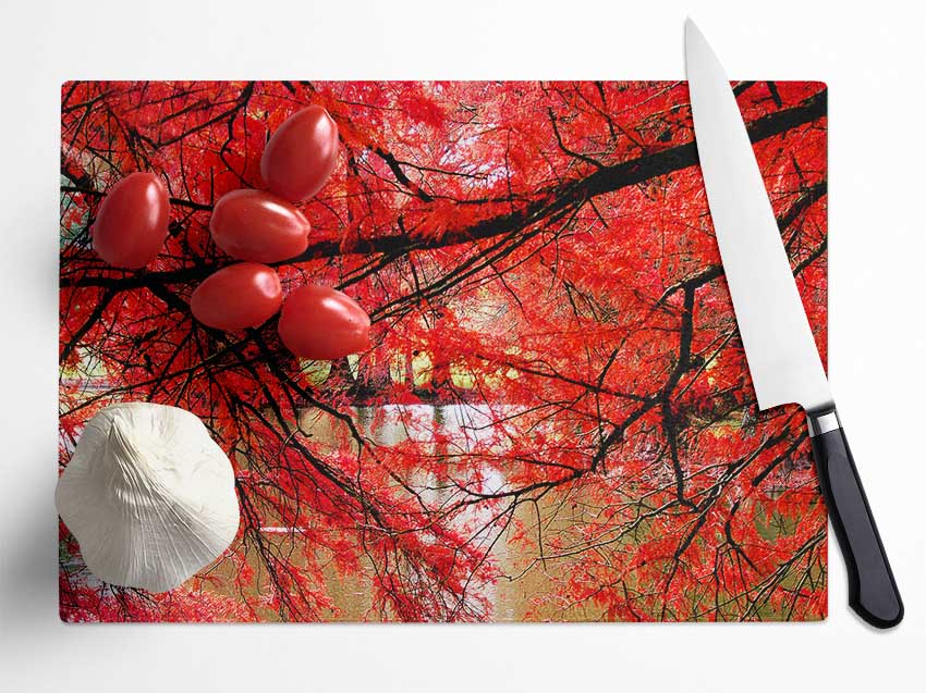 Red River Leaves Glass Chopping Board