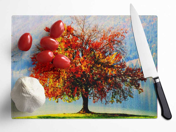 The Old Winter Tree In Autumn Glass Chopping Board