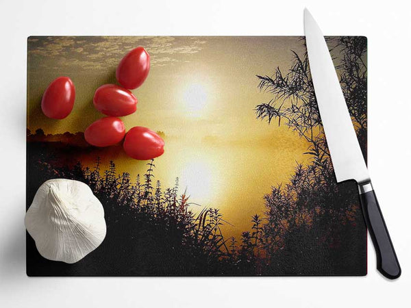 Yellow Winter Lake Glass Chopping Board