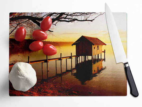 Lake Retreat Golden Glass Chopping Board