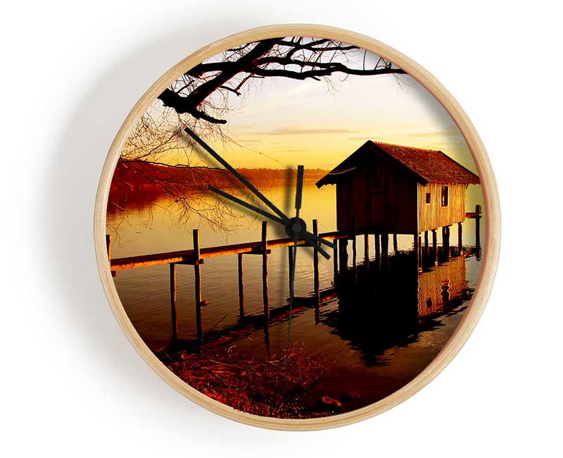 Lake Retreat Golden Clock - Wallart-Direct UK