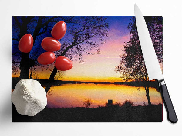 Calm Lake Sunset Glass Chopping Board