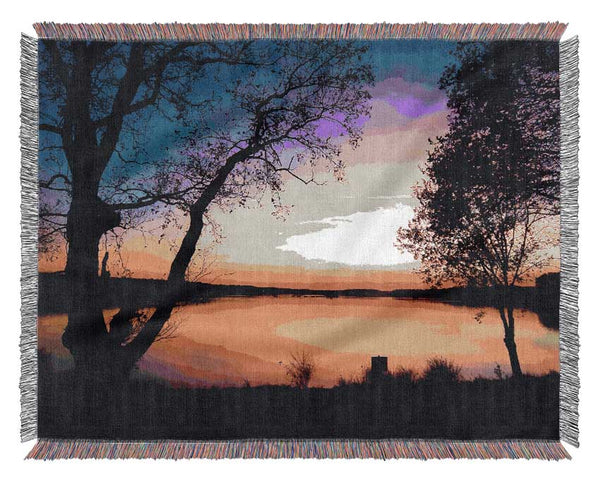 Calm Lake Sunset Woven Blanket