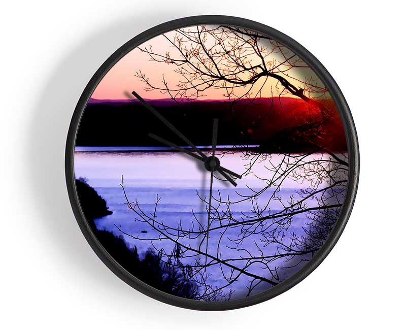 Blazing Red Sun Over The Winter Lake Clock - Wallart-Direct UK