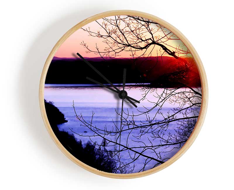 Blazing Red Sun Over The Winter Lake Clock - Wallart-Direct UK