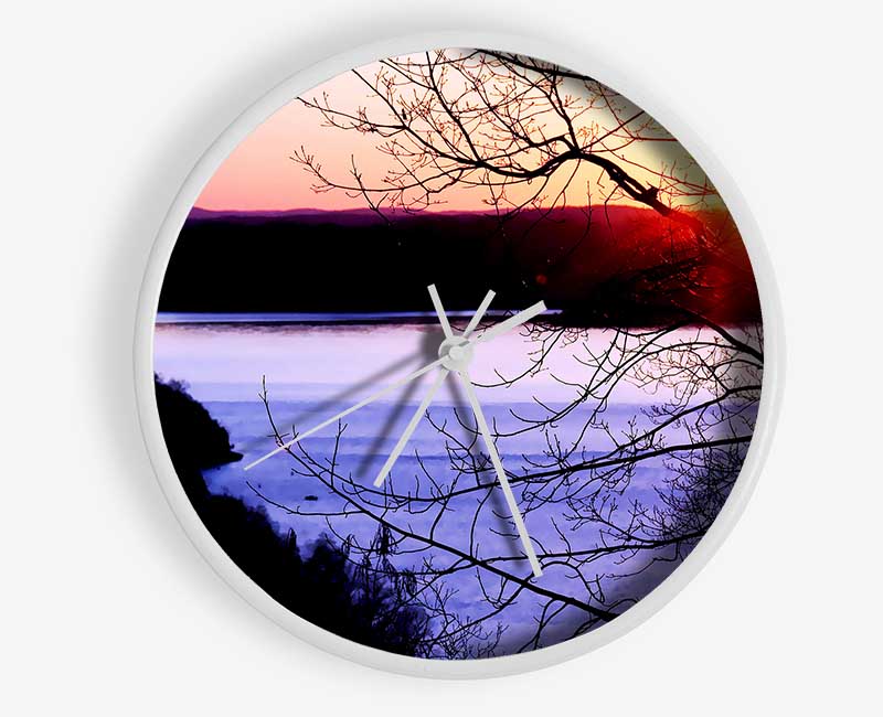 Blazing Red Sun Over The Winter Lake Clock - Wallart-Direct UK