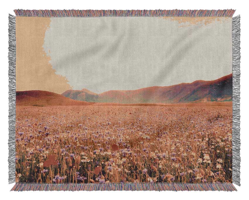 Sunny Field Of Beautiful Wild Flowers Woven Blanket