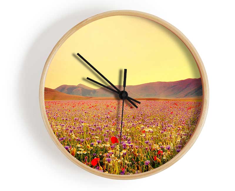 Sunny Field Of Beautiful Wild Flowers Clock - Wallart-Direct UK